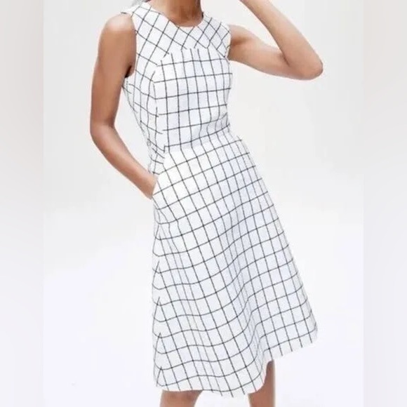 J. Crew White and Black Grid Midi Dress - Picture 1 of 8